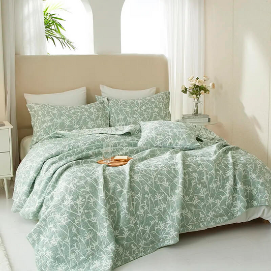 Summer Jacquard Bedspread Green - Botanical Cotton