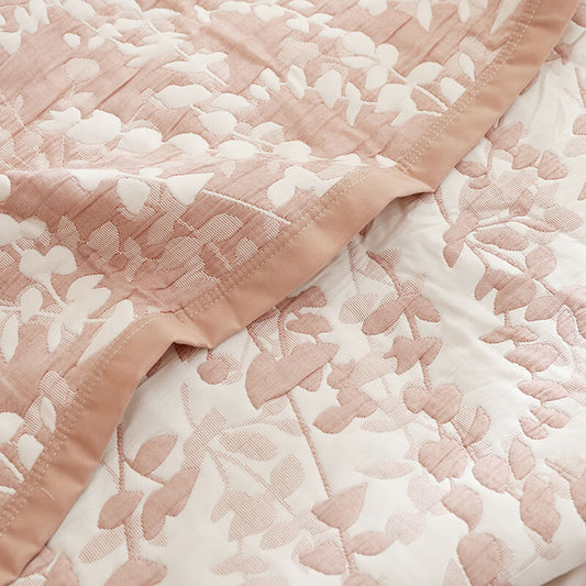 Pink Cotton Jacquard Summer Quilt with Mini Leaves – Premium Quality.