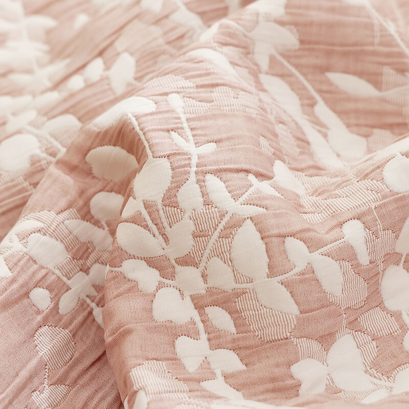 Pink Cotton Jacquard Summer Quilt with Mini Leaves – Premium Quality.