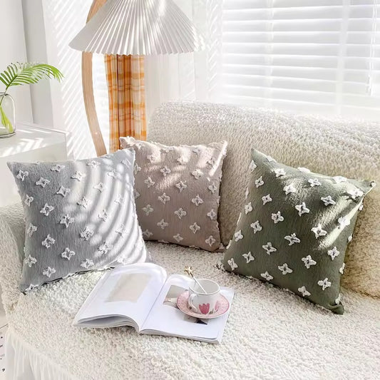 Linen and natural cotton cushion cover. Beige.