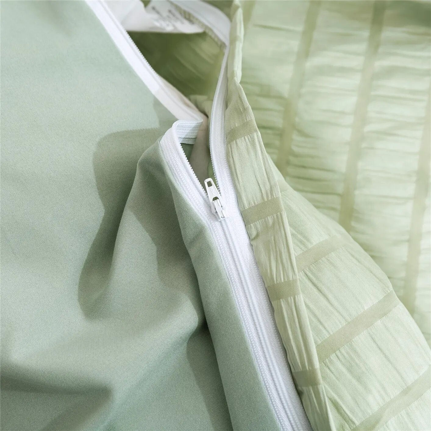 Green Striped Duvet Cover with Relief and soft to the touch.
