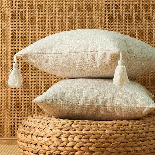Linen and natural cotton cushion cover. Beige.