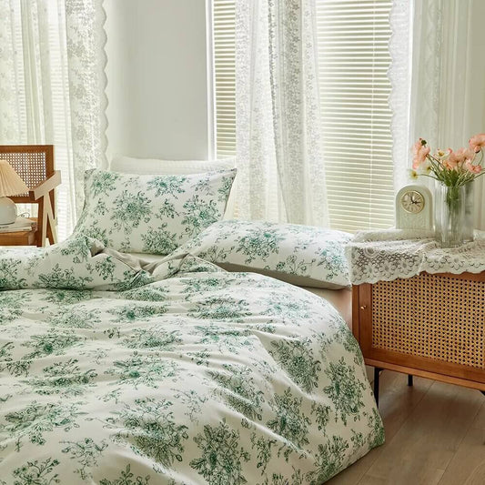 Green flower duvet cover with reversible print, 100% Cotton.