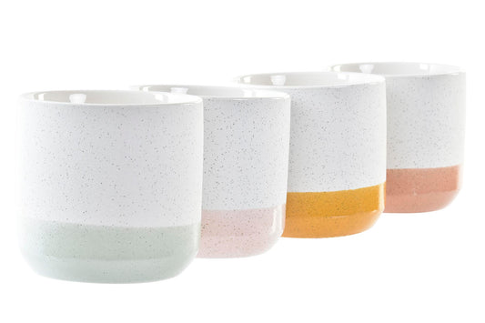 Maceta gres puntos. Color blanco y mostaza. - Oma Home