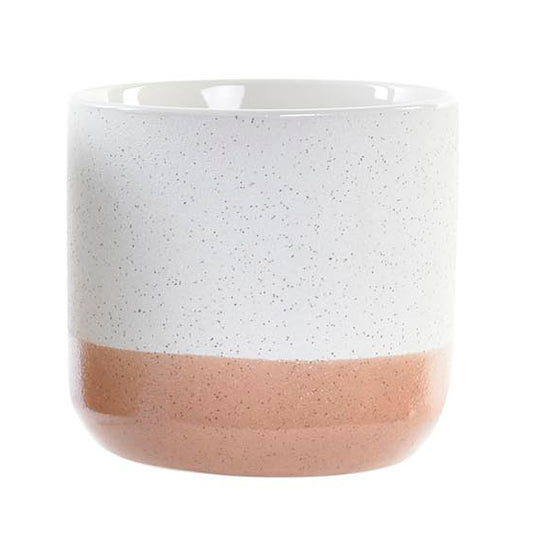 Maceta gres puntos. Color blanco y coral. - Oma Home