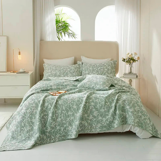 Summer Jacquard Bedspread Green - Botanical Cotton