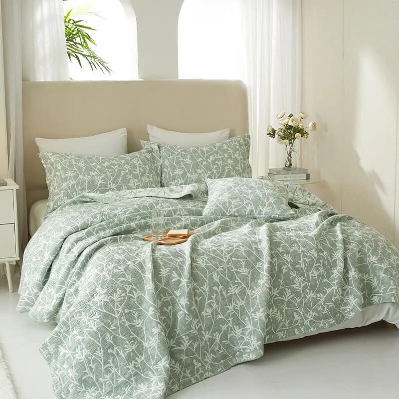Summer Jacquard Bedspread Green - Botanical Cotton