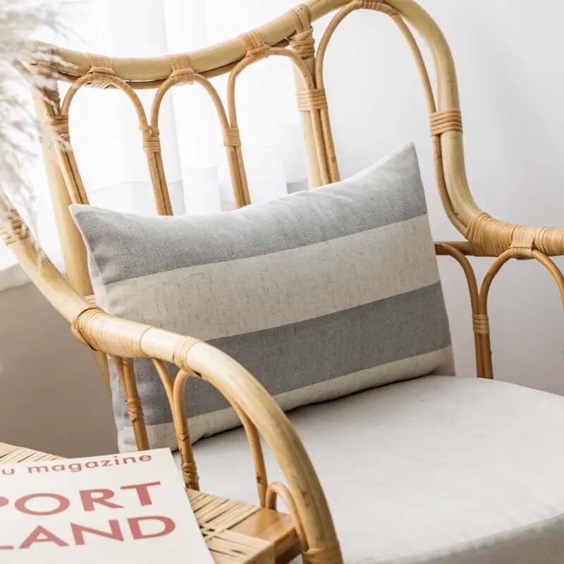 Cushion Cover with Grey Linen with Wide Stripes, Natural Elegance for Sofas and Beds.