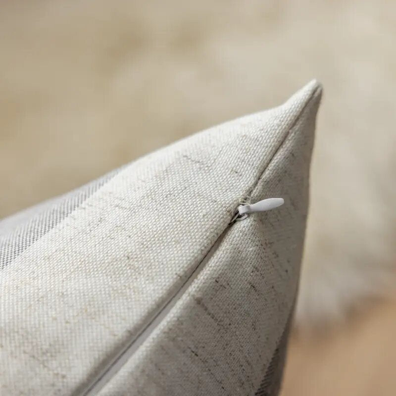 Cushion Cover with Grey Linen with Wide Stripes, Natural Elegance for Sofas and Beds.