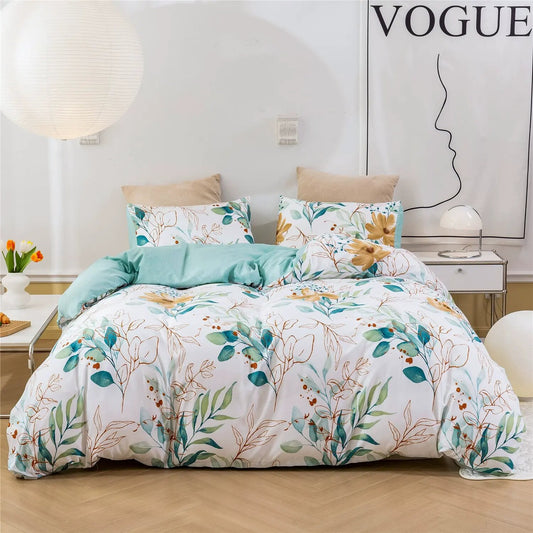 Aqua Flowers Duvet Cover, soft touch.