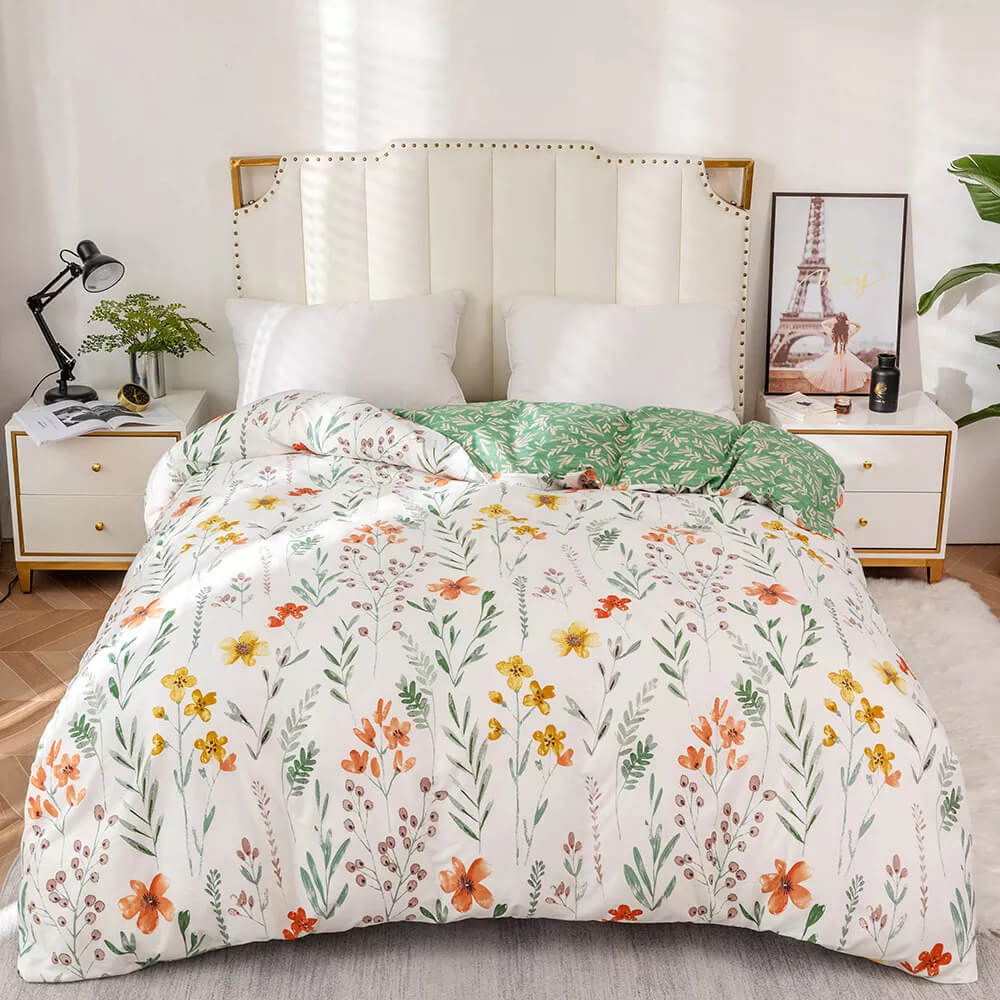 Flower duvet cover with reversible print, 100% Cotton