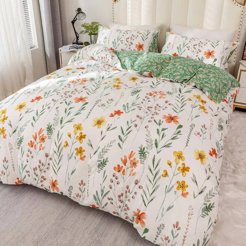 Flower duvet cover with reversible print, 100% Cotton