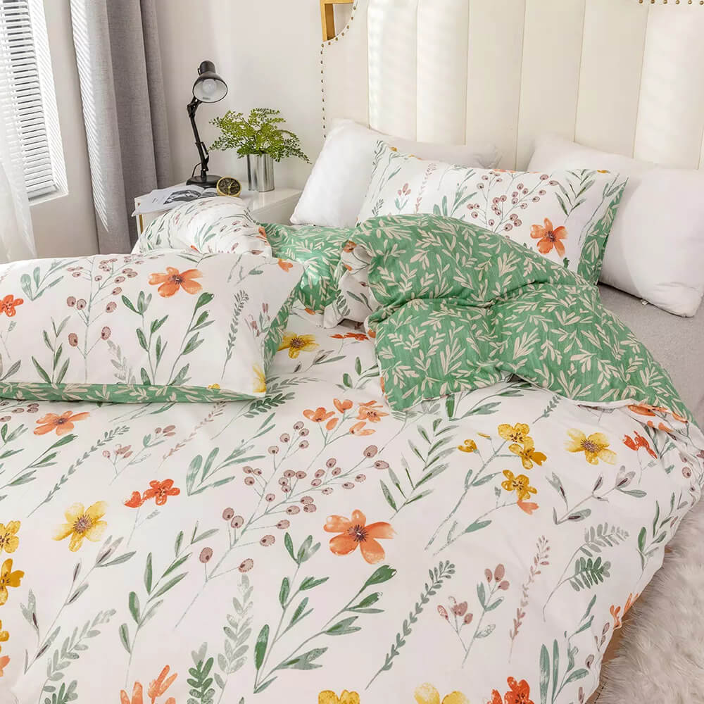 Flower duvet cover with reversible print, 100% Cotton
