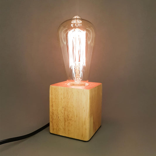 Table lamp with bulb. Cube Base.